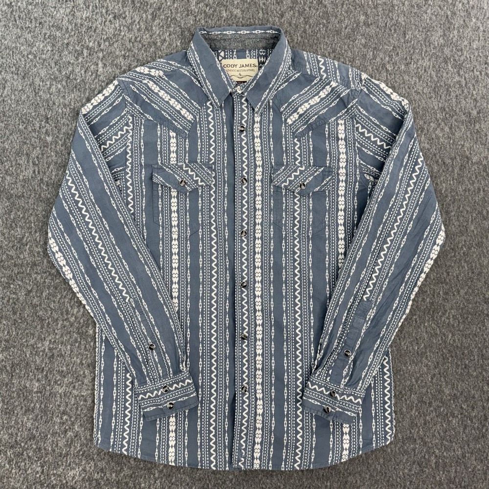 Cody James Western‎ Shirt Mens S Blue Aztec Snap Button Long Sleeve Cowboy